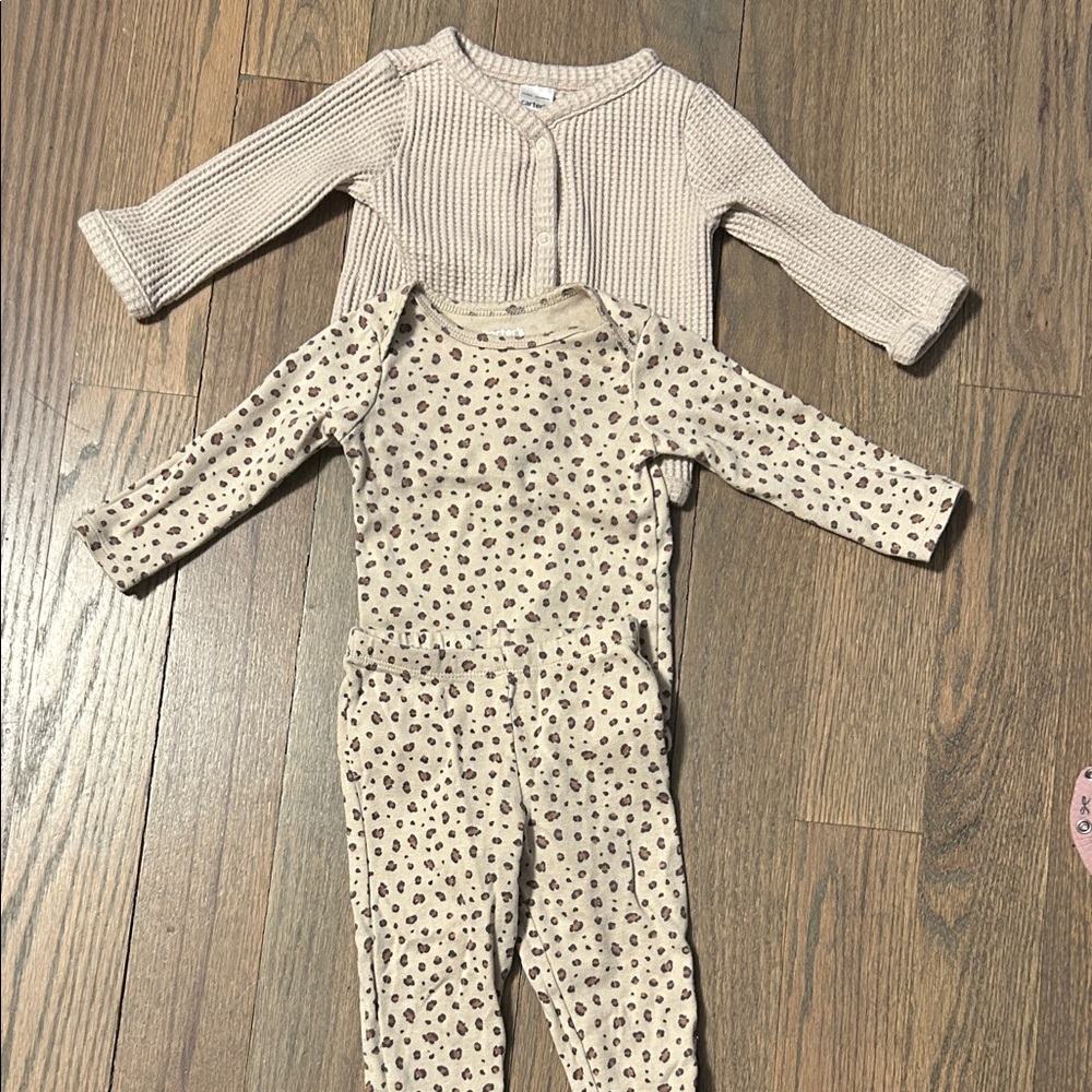 Neutral Waffle Knit Cardigan + Leopard Print Pajama Set